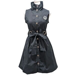 Dereon Black Sleeveless Tie Belt Button Front Dress Bubble Hem Y2K Grunge M